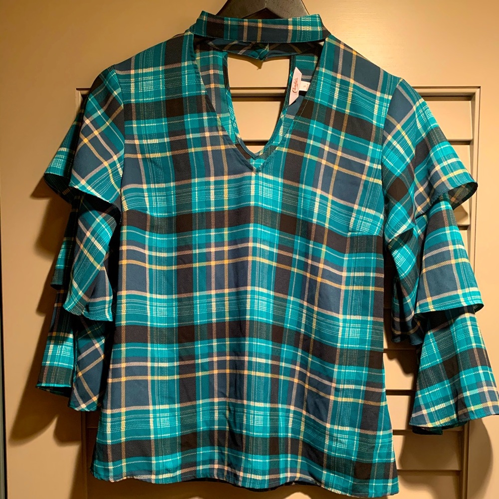 Candies Plaid Choker Blouse